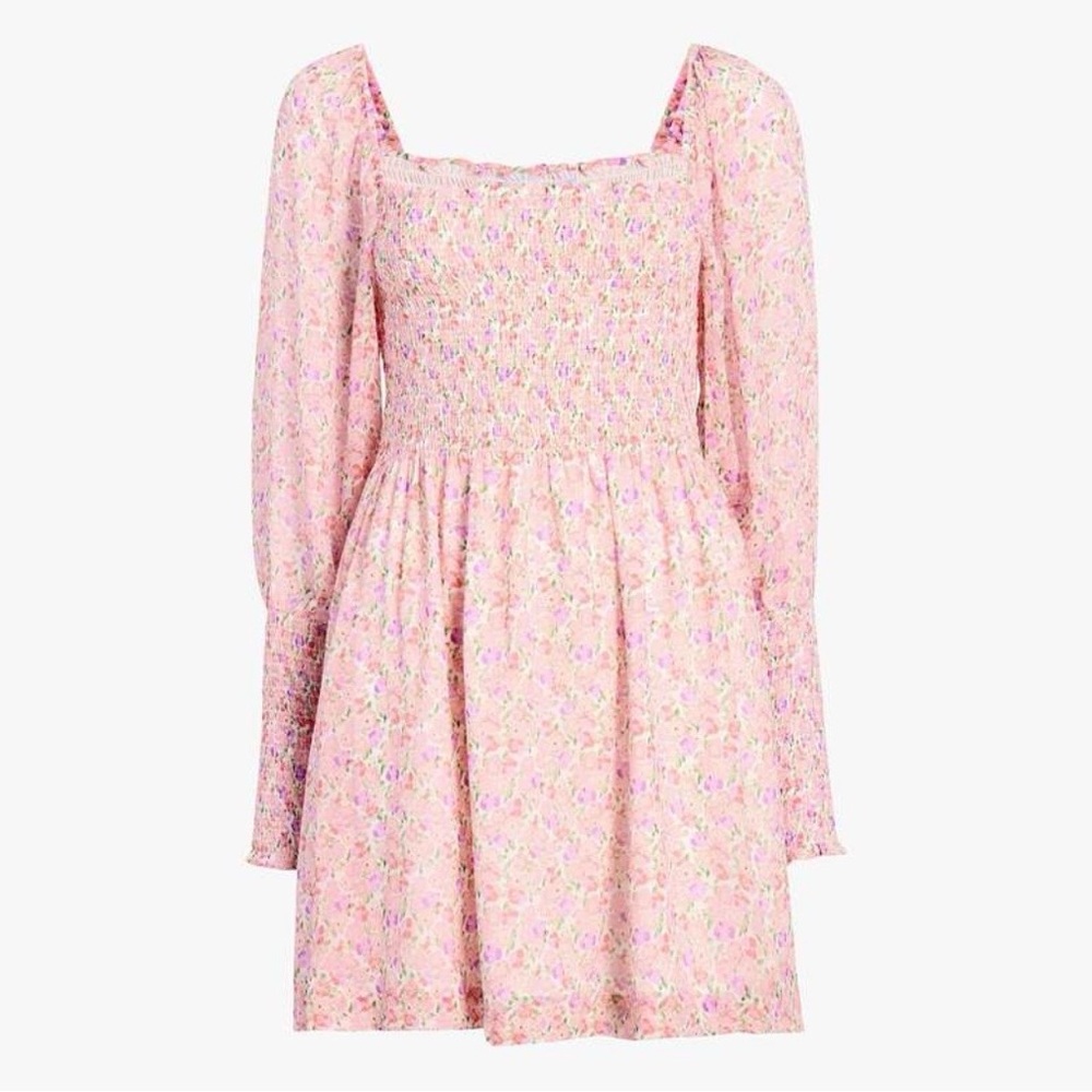 HILL HOUSE The Grace Mini Nap Dress Pansy in Pink Multi Georgette Size Small S